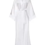 Femmes Sexy longue Robe Kimono dentelle Robe de bain Lingerie Robe glace soie chemise de nuit couleur unie chemise de nuit vêtements de nuit grande taille # 0701