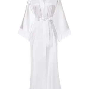 Femmes Sexy longue Robe Kimono dentelle Robe de bain Lingerie Robe glace soie chemise de nuit couleur unie chemise de nuit vêtements de nuit grande taille # 0701 Femmes Sexy longue Robe Kimono dentelle Robe de bain Lingerie Robe glace soie chemise de nuit couleur unie chemise de nuit vêtements de nuit grande taille # 0701