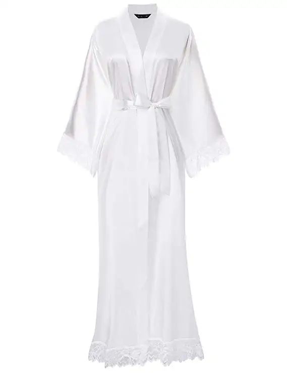 Femmes Sexy longue Robe Kimono dentelle Robe de bain Lingerie Robe glace soie chemise de nuit couleur unie chemise de nuit vêtements de nuit grande taille # 0701 Femmes Sexy longue Robe Kimono dentelle Robe de bain Lingerie Robe glace soie chemise de nuit couleur unie chemise de nuit vêtements de nuit grande taille # 0701