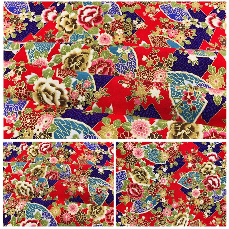 tissu de style japonais en coton bronzant, poudre d'or, fleur de cerisier ondulée, libellule, grue, carpe, tissu d'impression pour sacs faits à la main, bricolage tissu de style japonais en coton bronzant, poudre d'or, fleur de cerisier ondulée, libellule, grue, carpe, tissu d'impression pour sacs faits à la main, bricolage
