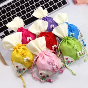 Sac à bijoux d&rsquo;aromathérapie traditionnel coréen en soie brodée d&rsquo;herbes, pochettes en brocart de soie, sac cadeau