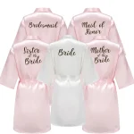 Peignoir Kimono Rose en Satin pour Femme, Robes de Demoiselle d&rsquo;Honneur pour Mère de la Mariée