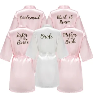 Peignoir Kimono Rose en Satin pour Femme, Robes de Demoiselle d&rsquo;Honneur pour Mère de la Mariée