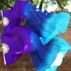 1 paire (1l + 1r) femmes 100% vraie soie danse orientale ventilateur voiles coloré dégradé scène danse soie fans danse du ventre accessoires ventilateur