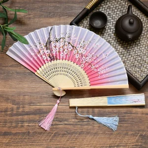 InjFan-Éventail pliant à fleurs vintage, style chinois et japonais, décoration de la maison, fête de mariage, danse, artisanat d&rsquo;art, cadeau pour femme