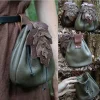 sac de ceinture de taille médiéval européen, sac de ceinture en cuir à motif de feuille pour femmes, sacs de poche vintage pixie elfe viking, accessoire de costume
