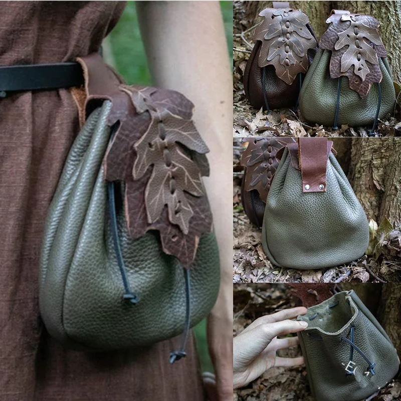 sac de ceinture de taille médiéval européen, sac de ceinture en cuir à motif de feuille pour femmes, sacs de poche vintage pixie elfe viking, accessoire de costume sac de ceinture de taille médiéval européen, sac de ceinture en cuir à motif de feuille pour femmes, sacs de poche vintage pixie elfe viking, accessoire de costume