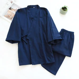 Pyjama Kimono deux pièces pour hommes, 100% coton, Simple, grande taille, manches trois-quarts, pantalon, ensemble de Service à domicile, printemps et été 2025