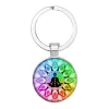 bijoux à la mode indien sanskrit om symbole, porte clés ohm om aum bouddha lotus en argent plaqué fleur de vie mandala, anneau en verre d'art