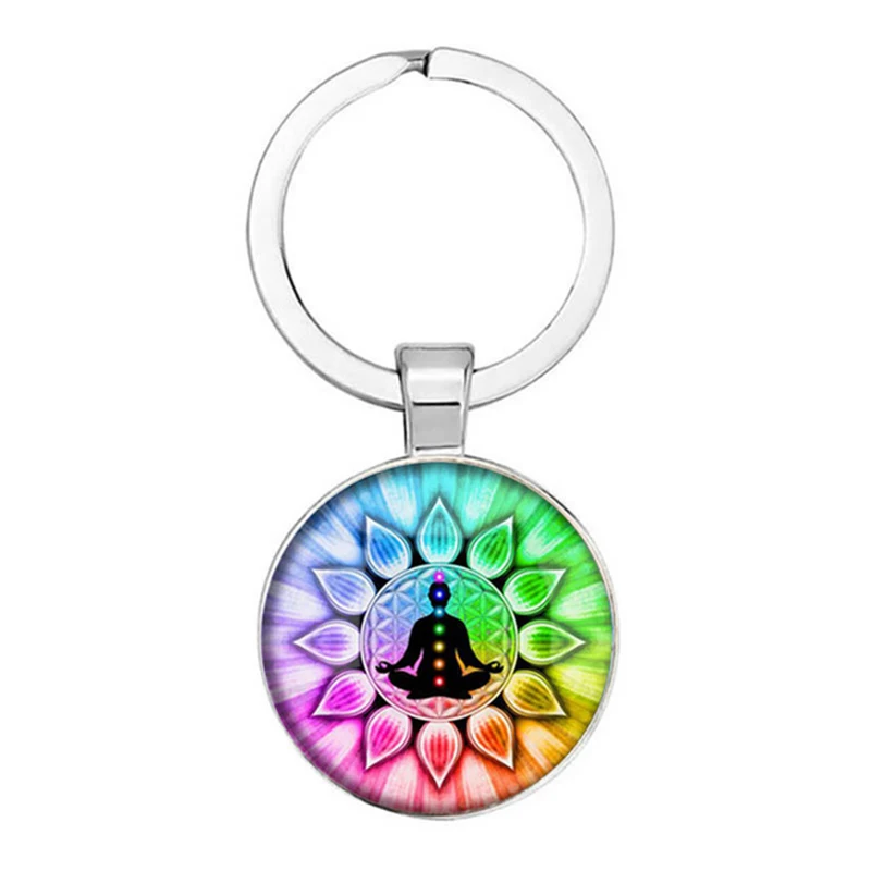 bijoux à la mode indien sanskrit om symbole, porte clés ohm om aum bouddha lotus en argent plaqué fleur de vie mandala, anneau en verre d'art bijoux à la mode indien sanskrit om symbole, porte clés ohm om aum bouddha lotus en argent plaqué fleur de vie mandala, anneau en verre d'art