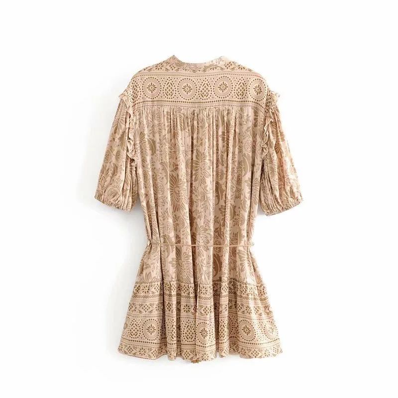 bo00 robe bohème à volants et imprimé floral pour femmes, vintage, col en v, bretelles, demi manches, robe de vacances bo00 robe bohème à volants et imprimé floral pour femmes, vintage, col en v, bretelles, demi manches, robe de vacances