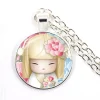 collier pendentif visage de fille japonaise pour femme, cabochon en verre breton, cadeau de bijoux anime mignon, belle fille
