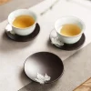 service à thé cérémonie du thé kung fu, sous verre, tapis isolant, support de tasse, ensemble combiné en ébène pour la maison japonaise, accessoires