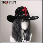 Chapeau gothique Lolita Harajuku Spice Girl pour hommes et femmes, chapeau de cow-boy à bord roulé, chapeau en feutre Western Jazz, vintage