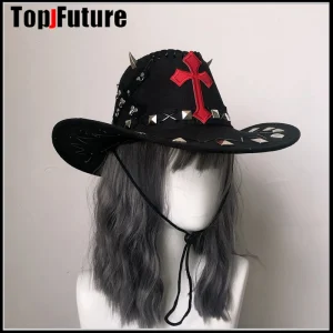 Chapeau gothique Lolita Harajuku Spice Girl pour hommes et femmes, chapeau de cow-boy à bord roulé, chapeau en feutre Western Jazz, vintage