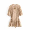 bo00 robe bohème à volants et imprimé floral pour femmes, vintage, col en v, bretelles, demi manches, robe de vacances