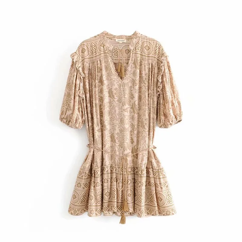 bo00 robe bohème à volants et imprimé floral pour femmes, vintage, col en v, bretelles, demi manches, robe de vacances bo00 robe bohème à volants et imprimé floral pour femmes, vintage, col en v, bretelles, demi manches, robe de vacances