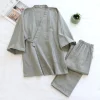 pyjama kimono deux pièces pour hommes, 100% coton, simple, grande taille, manches trois quarts, pantalon, ensemble de service à domicile, printemps et été 2025