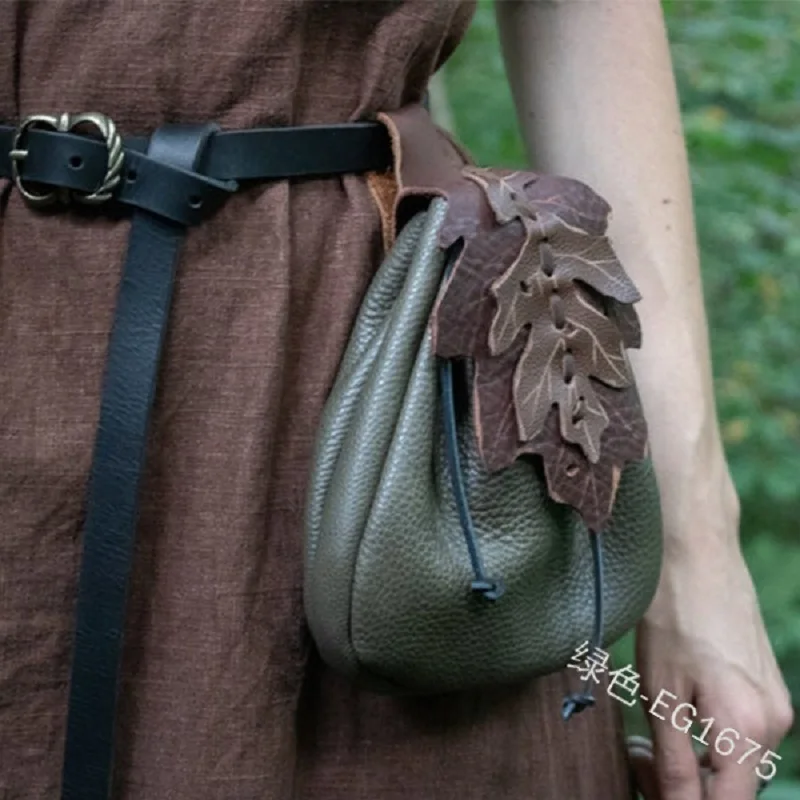 sac de ceinture de taille médiéval européen, sac de ceinture en cuir à motif de feuille pour femmes, sacs de poche vintage pixie elfe viking, accessoire de costume sac de ceinture de taille médiéval européen, sac de ceinture en cuir à motif de feuille pour femmes, sacs de poche vintage pixie elfe viking, accessoire de costume