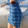 bleu plaid femmes élégantes mini jupes 2025 été mode dames vintage jupe fête femme jupe fendue filles chic streetwear