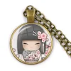 collier pendentif visage de fille japonaise pour femme, cabochon en verre breton, cadeau de bijoux anime mignon, belle fille