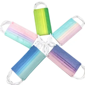 Masques jetables pour adultes, couverture de protection faciale de couleur dégradée, masque buccal imprimé, masques solides, vert bleu violet, tissu à 3 couches