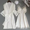 Sexy femmes rayonne Kimono peignoir blanc mariée demoiselle d’honneur Robe de mariée ensemble dentelle garniture vêtements de nuit décontracté maison vêtements de nuit Sexy femmes rayonne Kimono peignoir blanc mariée demoiselle d’honneur Robe de mariée ensemble dentelle garniture vêtements de nuit décontracté maison vêtements de nuit