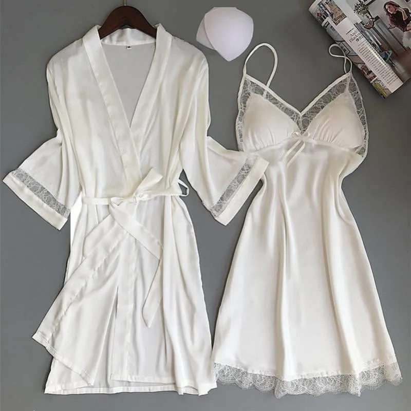 Sexy femmes rayonne Kimono peignoir blanc mariée demoiselle d’honneur Robe de mariée ensemble dentelle garniture vêtements de nuit décontracté maison vêtements de nuit Sexy femmes rayonne Kimono peignoir blanc mariée demoiselle d’honneur Robe de mariée ensemble dentelle garniture vêtements de nuit décontracté maison vêtements de nuit