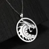 Skyrim-Collier pendentif dragon chinois rond, acier inoxydable, colliers de déclaration de déclaration de déclaration de déclaration, bijoux pour hommes et femmes, SION L