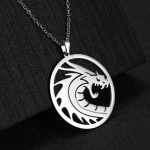 Skyrim-Collier pendentif dragon chinois rond, acier inoxydable, colliers de déclaration de déclaration de déclaration de déclaration, bijoux pour hommes et femmes, SION L