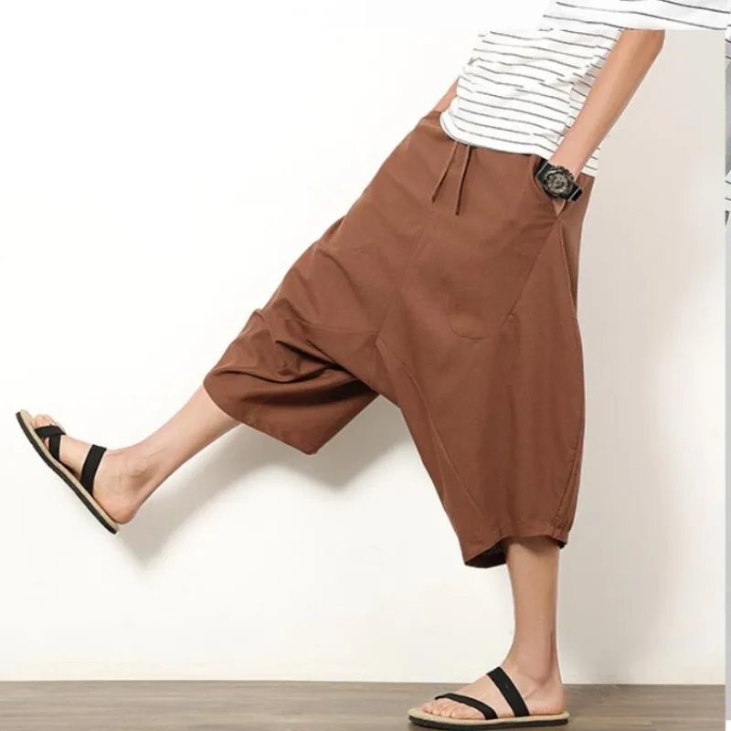 short de samouraï japonais en coton et lin pour homme, sarouel, hakama, 5 couleurs, grande taille, Été short de samouraï japonais en coton et lin pour homme, sarouel, hakama, 5 couleurs, grande taille, Été