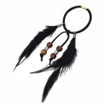 Ethnique noir marron plume tresse élastique bandeau de cheveux Tribal Extension de cheveux femmes Boho fête coiffure Tribal gitane indien bijoux