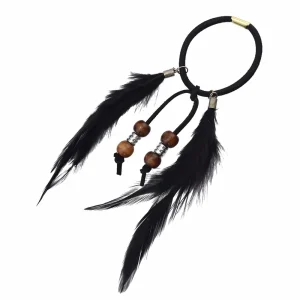Ethnique noir marron plume tresse élastique bandeau de cheveux Tribal Extension de cheveux femmes Boho fête coiffure Tribal gitane indien bijoux