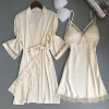 sexy femmes rayonne kimono peignoir blanc mariée demoiselle d'honneur robe de mariée ensemble dentelle garniture vêtements de nuit décontracté maison vêtements de nuit