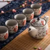 bouilloire chinoise en céramique de style japonais, ensemble de théière colorée sous glaçure peinte à la main avec pot et tasses pour service à thé de thanksgiving