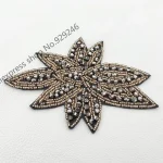 Appliques de fleurs perlées faites à la main avec pistolet affamé, perles brunes pour manteau de femmes, sacs de vêtements, décoration de cheveux, 4 pièces/lot