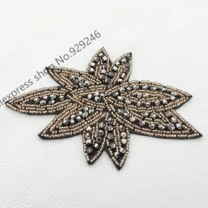 Appliques de fleurs perlées faites à la main avec pistolet affamé, perles brunes pour manteau de femmes, sacs de vêtements, décoration de cheveux, 4 pièces/lot