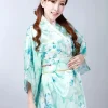 kimono japonais en satin bleu clair pour femmes, à la mode, robe de soirée à fleurs, taille unique h0047
