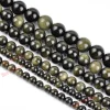perles en pierre véritable d'obsidienne couleur or naturel, pour la fabrication de bijoux, breloques, accessoires de bracelet