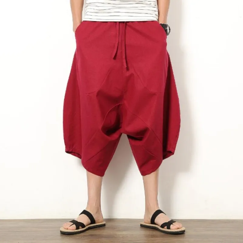 short de samouraï japonais en coton et lin pour homme, sarouel, hakama, 5 couleurs, grande taille, Été short de samouraï japonais en coton et lin pour homme, sarouel, hakama, 5 couleurs, grande taille, Été