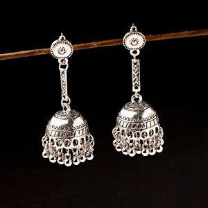 Boucles d’oreilles indiennes classiques en argent pour femmes, bijoux bohèmes pour dames, boucles d’oreilles Jhumka pour documents gitanes, rétro, égyptien, cloche ronde, pompon long Boucles d’oreilles indiennes classiques en argent pour femmes, bijoux bohèmes pour dames, boucles d’oreilles Jhumka pour documents gitanes, rétro, égyptien, cloche ronde, pompon long