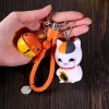 maneki neko japonais chat chanceux gros chat porte clés fourrure pom pom femmes en cuir bibelot porte clés en métal sac de voiture pendentif charme d42