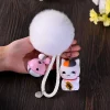 maneki neko japonais chat chanceux gros chat porte clés fourrure pom pom femmes en cuir bibelot porte clés en métal sac de voiture pendentif charme d42