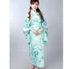 Kimono japonais en satin bleu clair pour femmes, à la mode, robe de soirée à fleurs, taille unique H0047 Kimono japonais en satin bleu clair pour femmes, à la mode, robe de soirée à fleurs, taille unique H0047