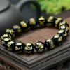 bracelet en obsidienne en or noir naturel, 6 six mots, pour femmes et hommes, 10mm, 12mm, 14mm, 16mm, 18mm, perles rondes extensibles en pierre aaaaaa