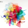 chaud 1000 pcs/lot 5x7 7x9 9x12 10x15 cm cordon organza sac de mariage fête de noël cadeau sacs faveur bijoux emballage sacs pochette