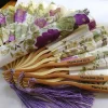 Éventail à main pliant en tissu rond, design personnalisé en fleurs de cerisier, avec sac cadeau, cadeaux de mariage pour les invités, 100 pièces
