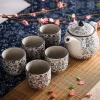 bouilloire chinoise en céramique de style japonais, ensemble de théière colorée sous glaçure peinte à la main avec pot et tasses pour service à thé de thanksgiving