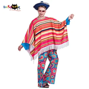 Eraspooky-Poncho mexicain pour adultes, tenues de couverture, costume d&rsquo;Halloween, fête de carnaval, robe de paupières de Pourim, ethnique rural, Everak, hommes et femmes