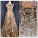 La Belleza-Tissu en Dentelle pour Robe de Mariée, Beige, Blanc Cassé, Noir, Polyester sur Maille, Aviation Lourde, 1 Yard, 51 « de Largeur La Belleza-Tissu en Dentelle pour Robe de Mariée, Beige, Blanc Cassé, Noir, Polyester sur Maille, Aviation Lourde, 1 Yard, 51 « de Largeur
